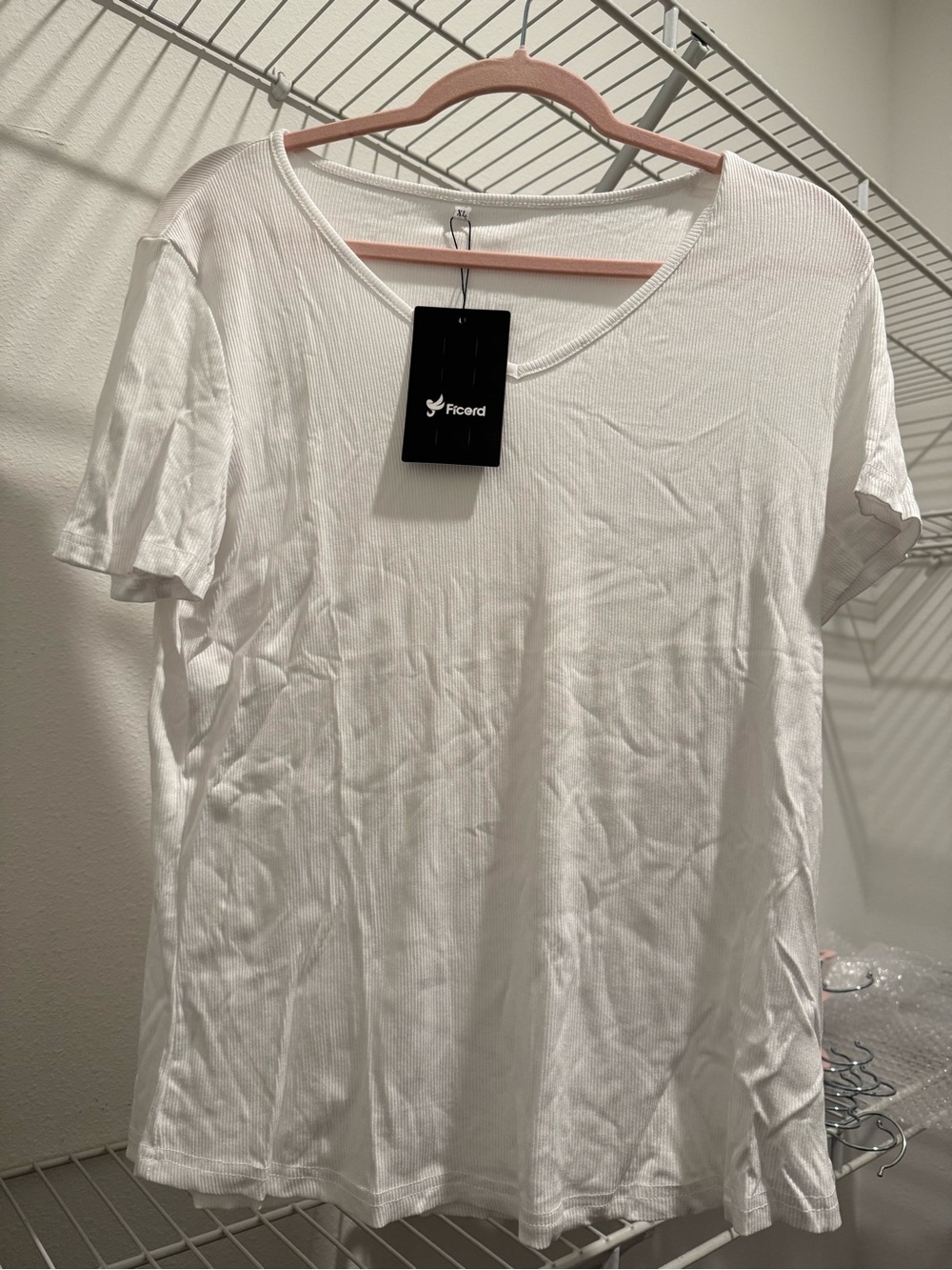 White V-Neck Ribbed Short Sleeve Top